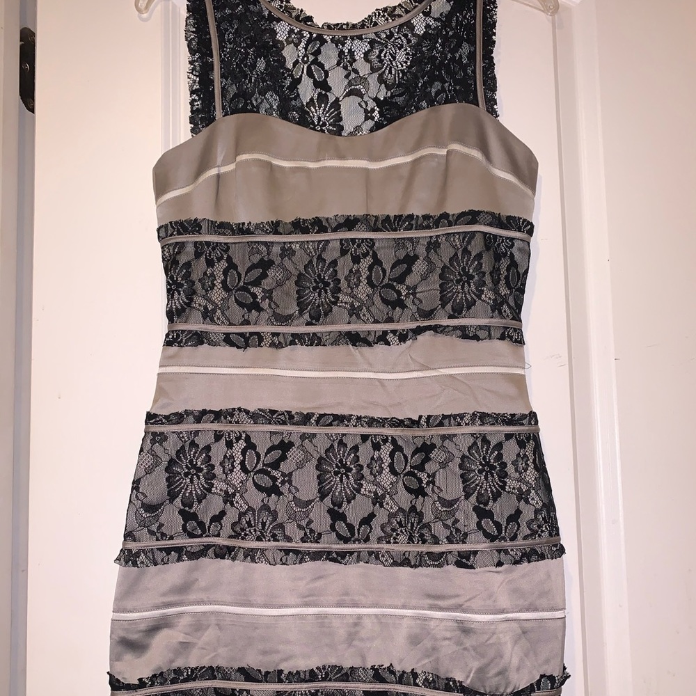 Bcbg satin and lace cocktail dress